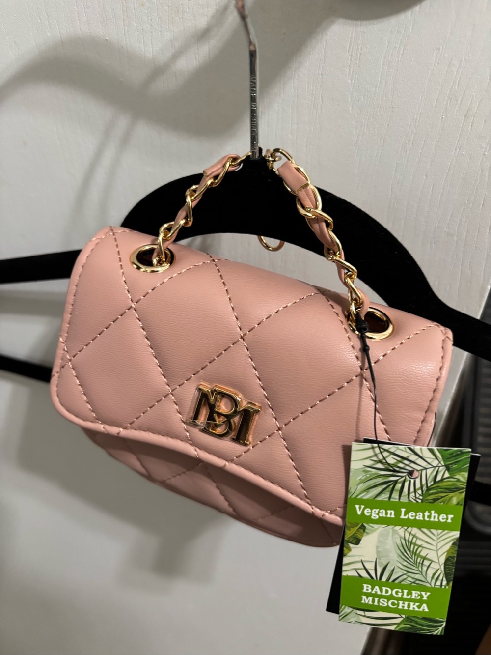 Badgley Mischka Pink Quilted Mini Top-Handle Bag with Gold Hardware